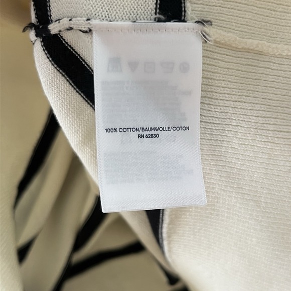 Lands' End XL Tall Cream Black Stripe Cotton Button Cardigan Sweater Coastal - Picture 3 of 4